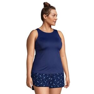 Lands End High Neck Tankini Swim Top Built-in Bra Womens 12D Beach Vacation Chic